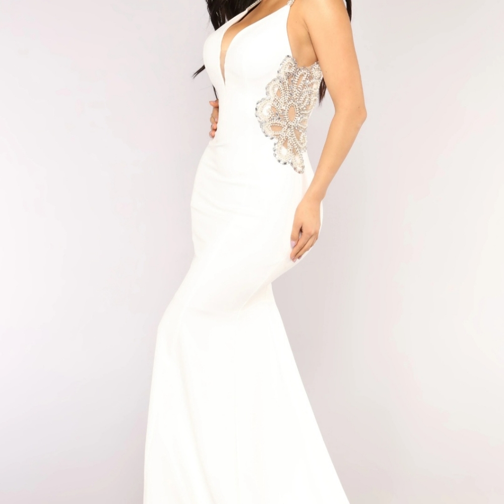 NWT Fashion Nova imperial beading off white dress
